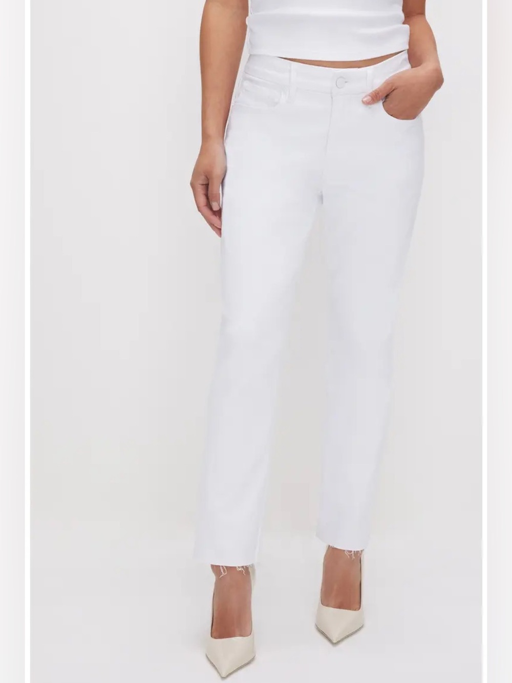 Good American White Straight-Leg Jeans